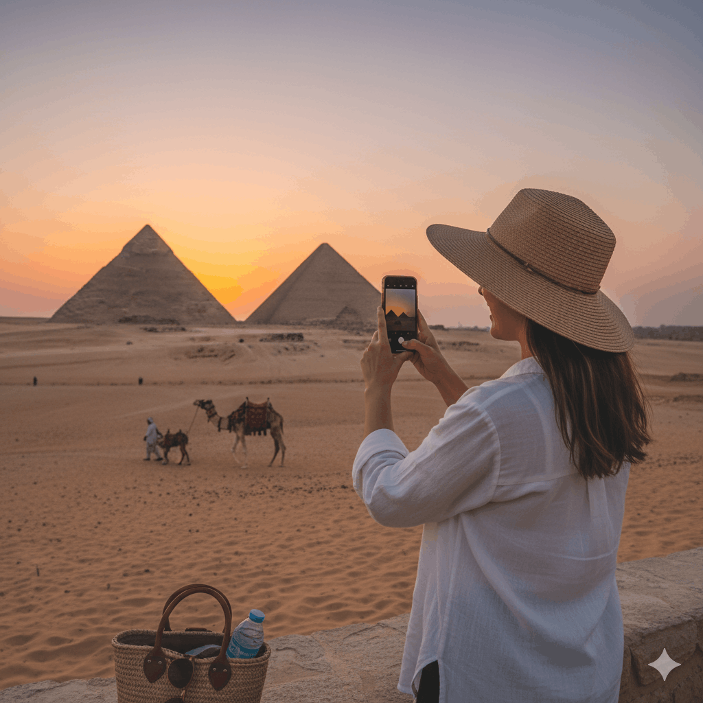 Frau Urlaub Fotos Ein Fotobuch zur Ägypten-Reise anfertigen
